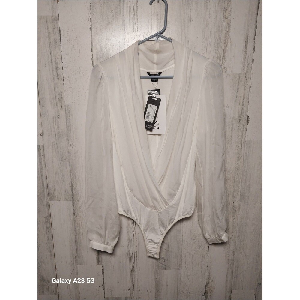 Marciano Dario 100% Silk Bodysuit Size Medium Frosted White